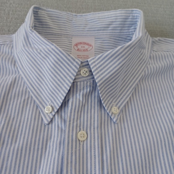 Brooks Brothers Oxford Shirt Mens 2XL Blue Stripe Chambray Button Down Loose Fit - Picture 4 of 10